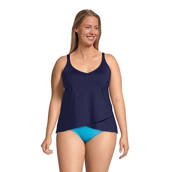 Land’s End Plus Standard size tulip hem adjust straps soft cup tankini navy Var - Picture 2 of 5
